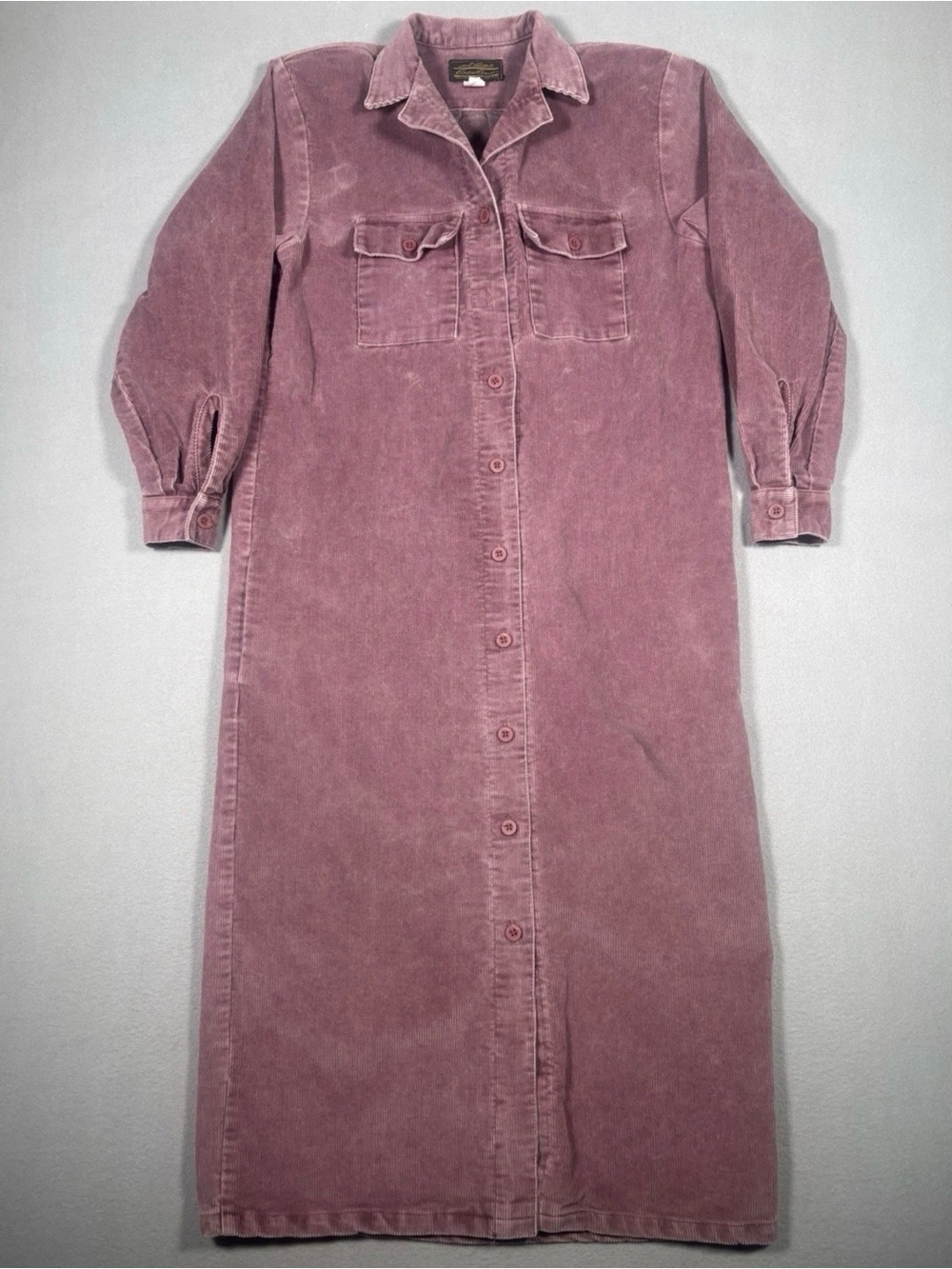 Vintage Eddie Bauer Maxi Dress Long Sleeve Women’s Small Pink Corduroy Button
